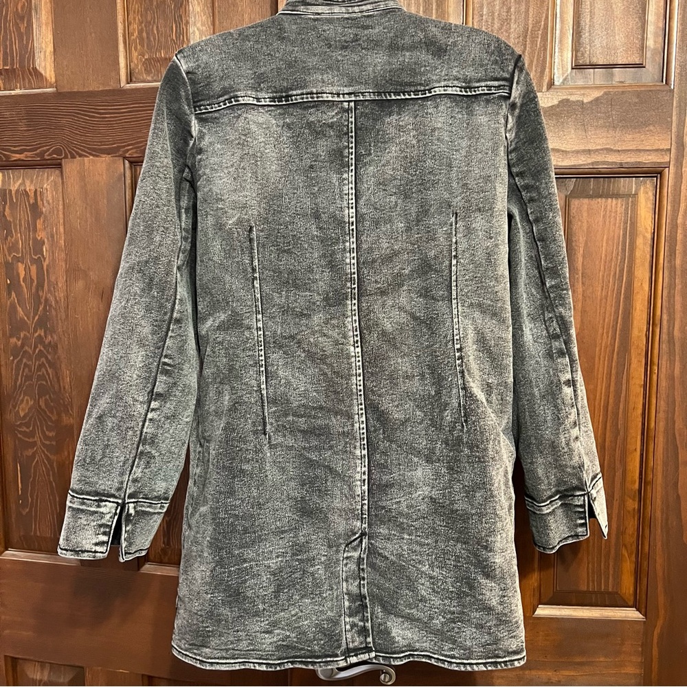 Soft Surroundings Charcoal Embroidered Tunic Military Denim Jacket Black Washed - Picture 11 of 16
